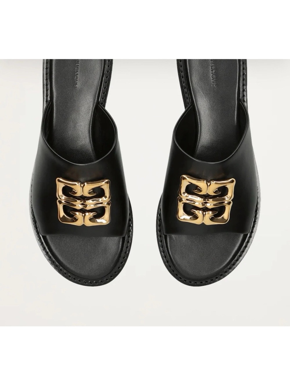 Givenchy Black Slide Sandals with Gold Logo Accent